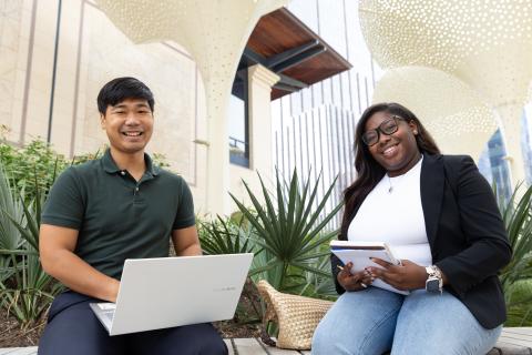 two students outside