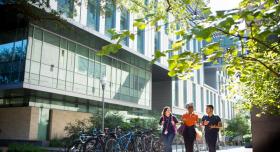 students outside talking