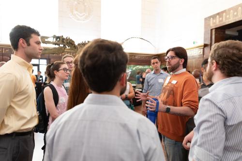 alumni talking to students