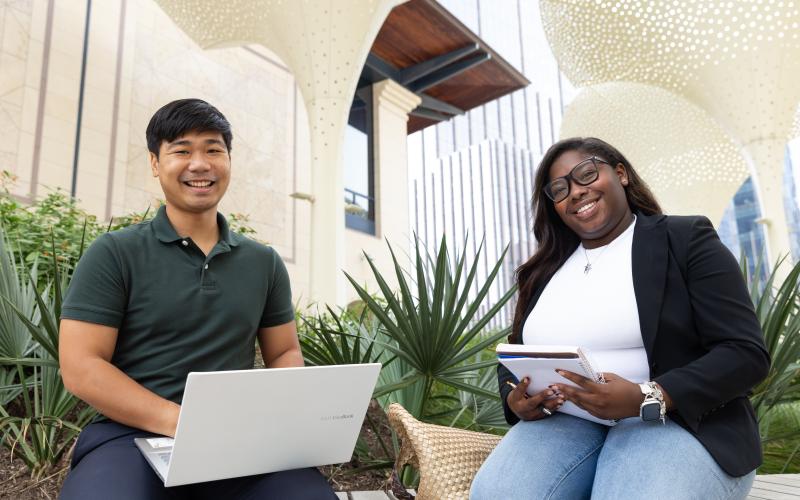 two students outside